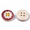 4-Hole Printed Natural Wood Buttons X-WOOD-S055-11-3