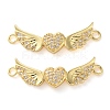 Rack Plating Brass Clear Cubic Zirconia Wing Heart Connector Charms KK-C084-12G-1