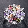 Cubic Zirconia Flower Finger Ring PW-WG24646-04-2