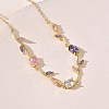 Brass Pave Cubic Zirconia Rose Flower Link Cable Chain Necklaces for Women NJEW-C121-05A-01G-3