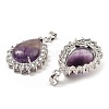 Natural Amethyst & Rhinestone Pendants G-K338-31P-12-2