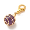 Round Gemstone Spiral Bead Cage Pendant Decorations HJEW-JM00656-4