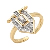 Brass Micro Pave Clear Cubic Zirconia Cuff Finger Rings for Women RJEW-U033-10GP-4