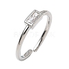 Rectangle Brass with Glass Cuff Rings for Women RJEW-Z111-05P-07-4