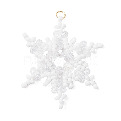 Glass Seed Beaded Snowflake Pendants PALLOY-MZ00890-02-1
