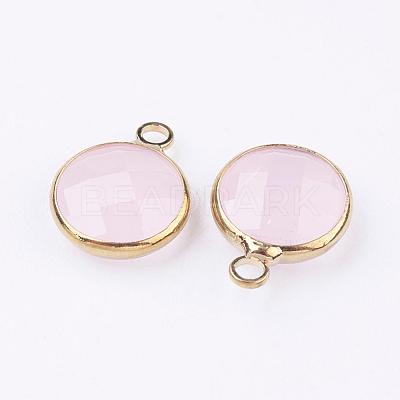 Golden Tone Brass Glass Flat Round Charms GLAA-M003-B-03G-1