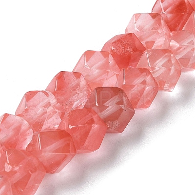 Cherry Quartz Glass Star Cut Round Beads Strands G-M418-C11-01-1