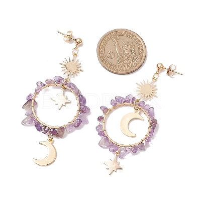 Vintage Natural Amethyst Ear Studs EJEW-JE05806-03-1