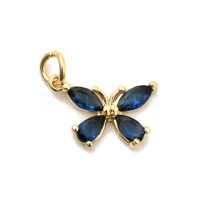 Butterfly Brass Glass Pendants KK-C134-20G-1