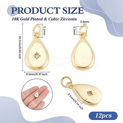 12Pcs Brass Micro Pave Clear Cubic Zirconia Pendants ZIRC-BC0001-33G-1