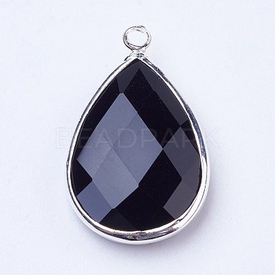 Silver Color Plated Brass Glass teardrop X-GLAA-M006-A-12S-1
