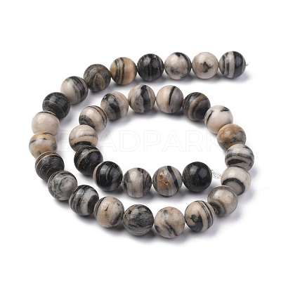 Natural Black Silk Stone/Netstone Round Beads Strands G-N0148-03-12mm-1