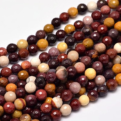 Faceted Natural Mookaite Round Bead Strands G-F266-16-6mm-1