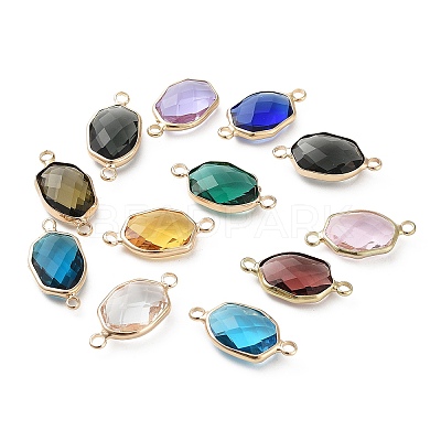 Brass Pave K9 Glass Connector Charms GGLA-Z001-06-1