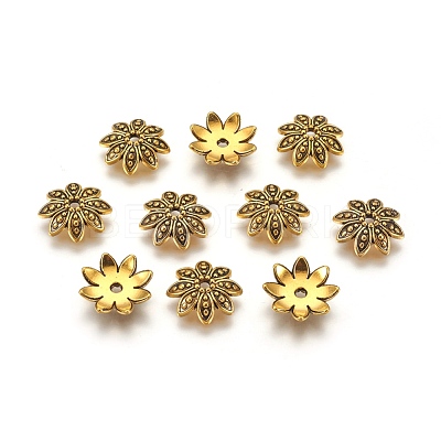 8-Petal Tibetan Style Alloy Flower Bead Caps X-TIBEB-2347-AG-LF-1