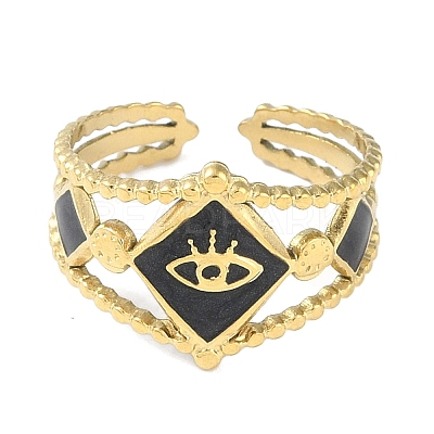 Ion Plating(IP) 304 Stainless Steel Enamel Rhombus with Eey Cuff Rings RJEW-L107-056G-02-1