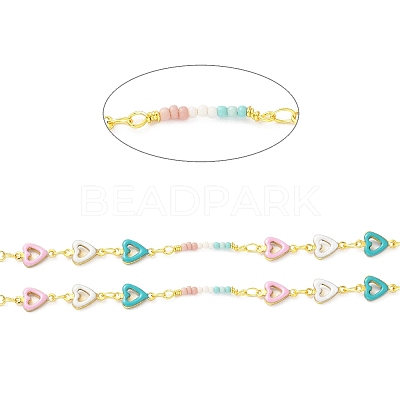 Handmade Brass Enamel Heart Link Chains CHC-M024-25G-01-1