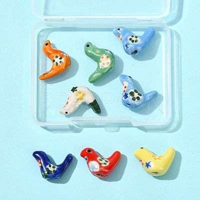 7Pcs 7 Colors Handmade Printed Porcelain Beads PORC-FS0001-39-1