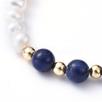 Natural Pearl & Natural Lapis Lazuli(Dyed) Beaded Bracelets BJEW-JB05153-04-1