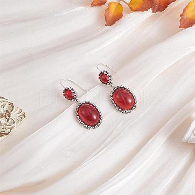 Red Resin Oval Dangle Earrings JE1087A-1