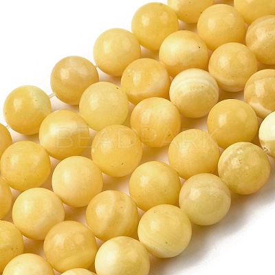 Natural Yellow Jade Beadd Strands X-G-A274-A01-14mm-1
