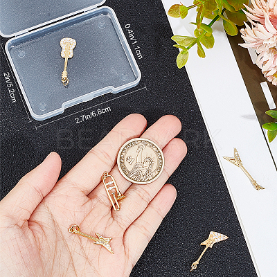 5pcs 5 style Rack Plating Brass Micro Pave Clear Cubic Zirconia Musical Instrument Pendants KK-BBC0012-92-1