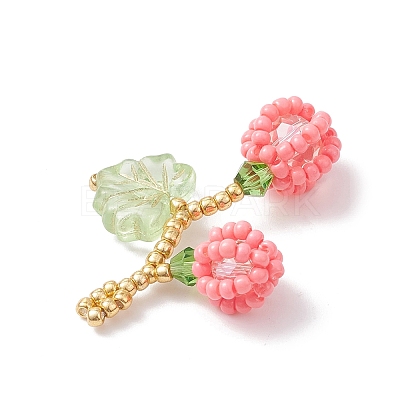 Glass Seed Beaded Berries & Leaf Pendants PALLOY-MZ01114-02-1