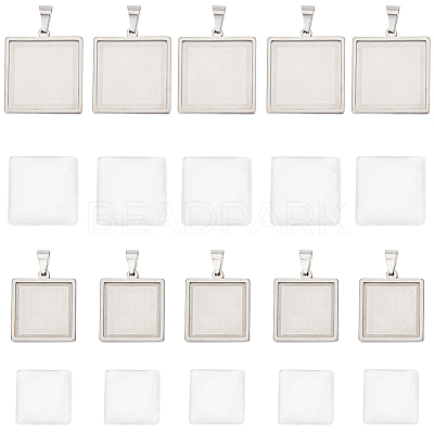 DIY Blank Square Dome Pendant Making Kit DIY-SC0023-03-1