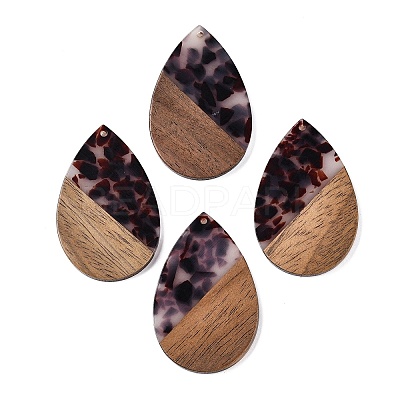Transparent Resin & Walnut Wood Big Pendants RESI-T058-05B-1