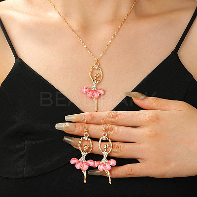 Ballet Girl Alloy Rhinestone Dangle Earring & Pendant Necklaces Sets for Women FS-WG8CE25-03-1