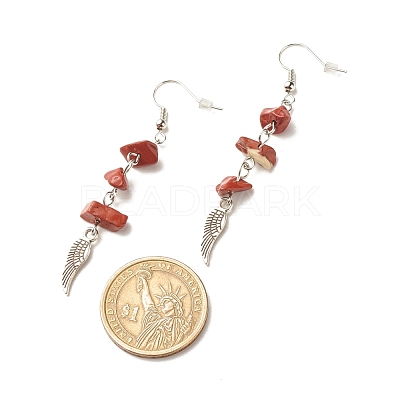 Natural Gemstone Chips Beads Long Chain Dangle Earrings EJEW-JE04892-1
