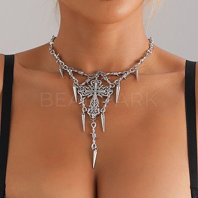 Gothic Style lloy Spike and Cross Bib Necklaces for Women FS-WGA9465-01-1