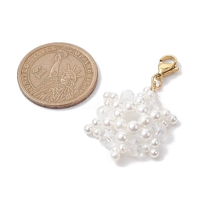 Christmas Snowflake Shell Pearl & Glass Pendants Decorations HJEW-TA00217-1