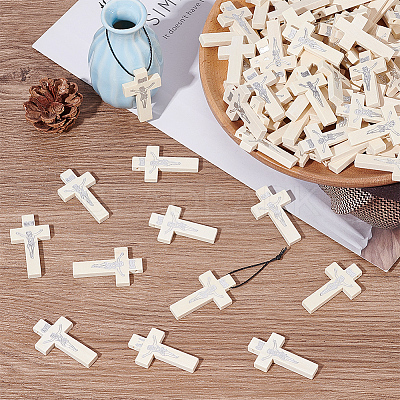 DIY Cross Pendant Necklace Making Kit WOOD-NB0002-10-1