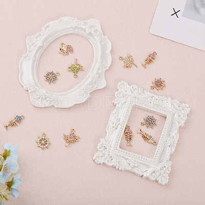 48Pcs 12 Styles Rack Plating Eco-friendly Alloy Rhinestone Pendants FIND-CA0007-95-1