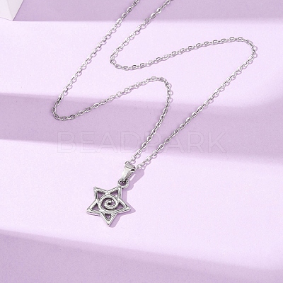 304 Stainless Steel Star Pendant Cable Chain Necklaces for Men Women NJEW-K308-01B-P-1