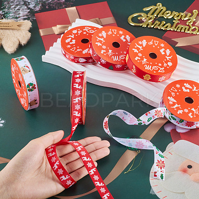 6Rolls 6 Styles Christmas Polyester Printed Ribbon OCOR-TA0003-43-1