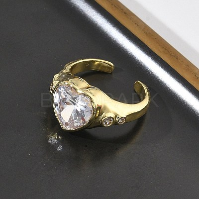 Brass Pave Cubic Zirconia Cuff Open Rings for Women RJEW-L343-08G-01-1
