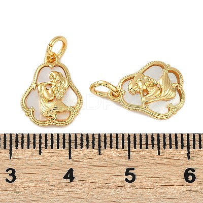 Brass Pave Natural Shell Mermaid Charms with Jump Rings KK-P283-10G-1