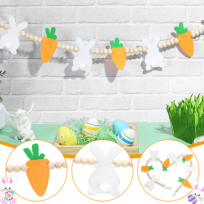 2Pcs Felt Rabbit Carrot & Wood Beads Hanging Banners DIY-WR0005-47-1