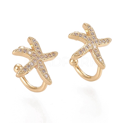 Brass Micro Pave Clear Cubic Zirconia Cuff Earrings X-EJEW-M195-08G-1