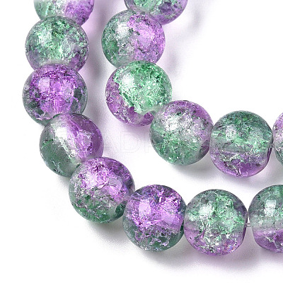 Two-Tone Crackle Baking Paint Transparent Glass Beads Strands X-CCG-T004-8mm-02-1