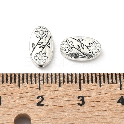 Oval with Flower Tibetan Style Alloy Beads LS-X-TIBEB-1199-AS-LF-1