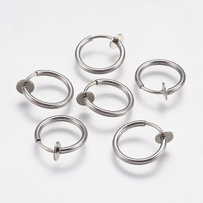 Tarnish Resistant 304 Stainless Steel Retractable Clip-on Hoop Earrings STAS-I097-078P-1