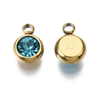 PVD Vacuum Plating 201 Stainless Steel Rhinestone Charms STAS-S068-12G-1