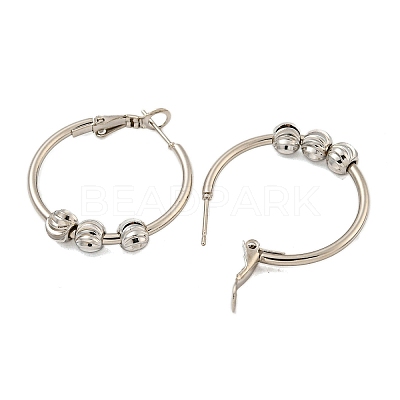 Tarnish Resistant 201 Stainless Steel Beaded Hoop Earrings with 304 Stainless Steel Pin for Women EJEW-F280-25P-1