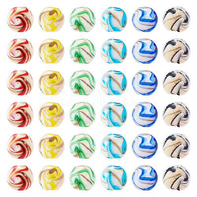 36Pcs 6 Colors Handmade Gold Sand Lampwork Beads LAMP-TA0002-61-1