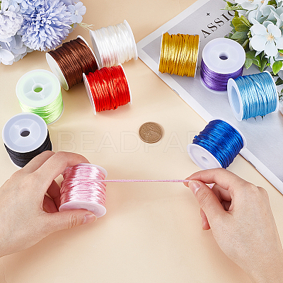 10 Rolls 10 Colors Nylon Satin Rattail Cords NWIR-SC0001-09-1