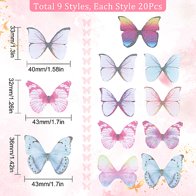 180Pcs 9 Style Two Tone Polyester Fabric Wings Crafts Decoration FIND-SC0004-17-1