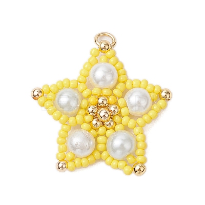 Glass Seed Beaded Star Pendants PALLOY-MZ00524-03-1
